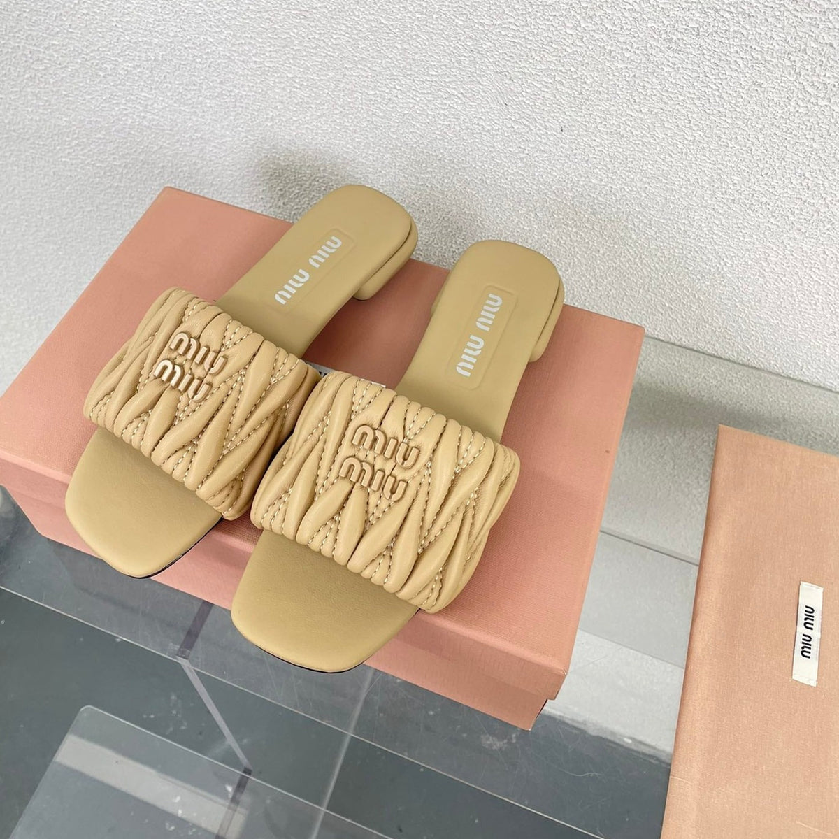 Women's Apricot Leather Slippers
