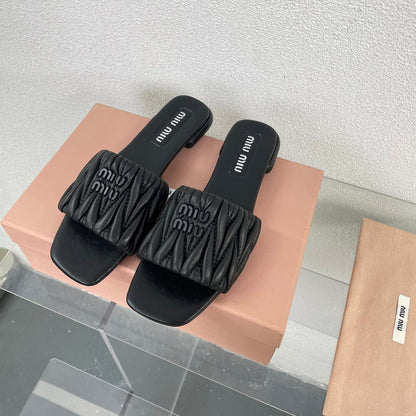 Women's Black Leather Slippers