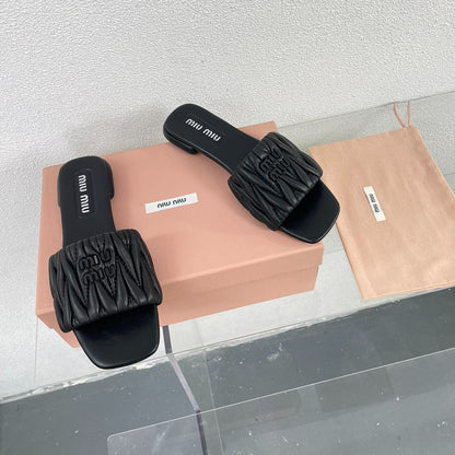 Women's Black Leather Slippers