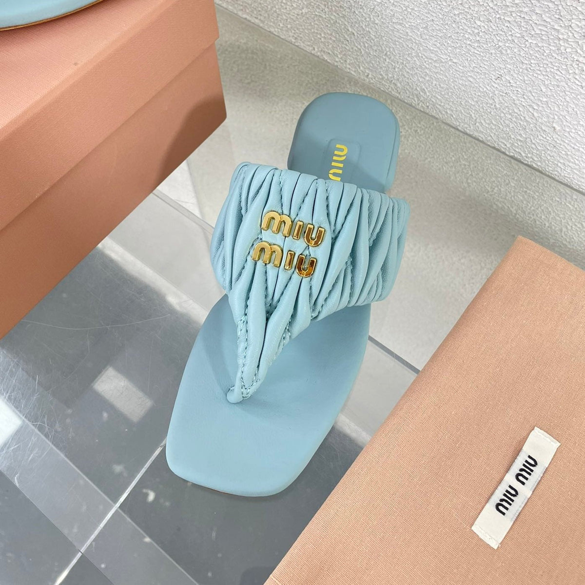Flip-Flops Baby Blue Leather Stylized