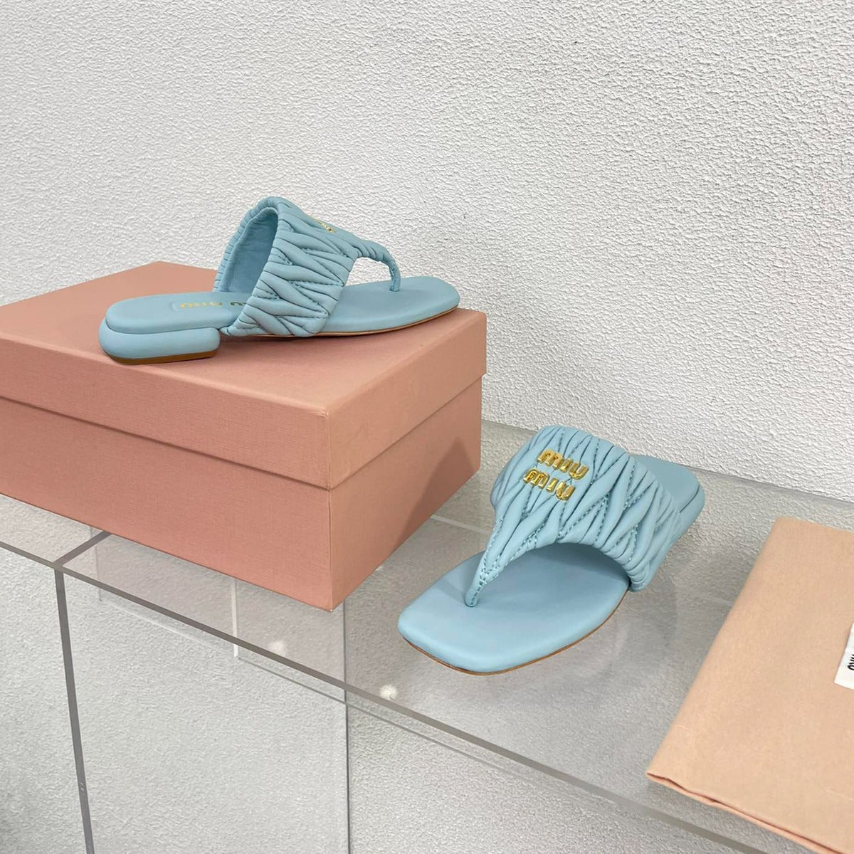Flip-Flops Baby Blue Leather Stylized
