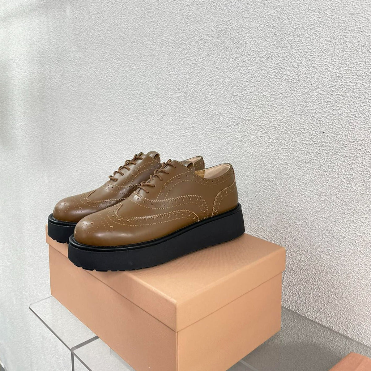 Baroque Thick-Soled Oxford Shoes With Laces Cider Calfskin