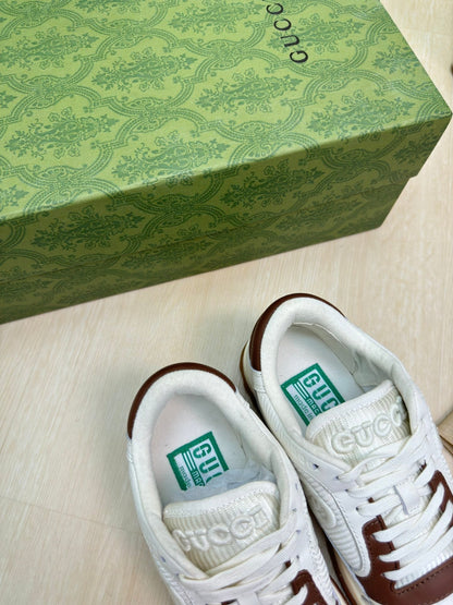 GG INTERLOCKING G SNEAKER WHITE BROWN CALFSKIN AND FABRIC
