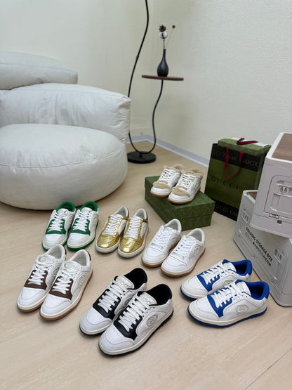 GG INTERLOCKING G SNEAKER WHITE BROWN CALFSKIN AND FABRIC