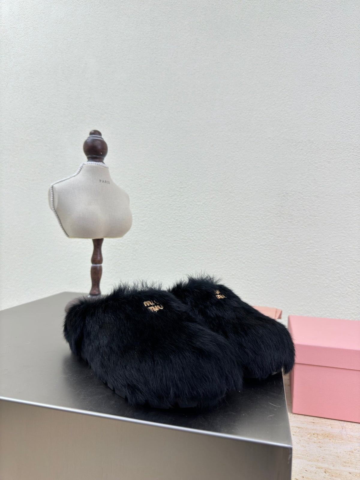 BLACK RABBIT FUR MULES