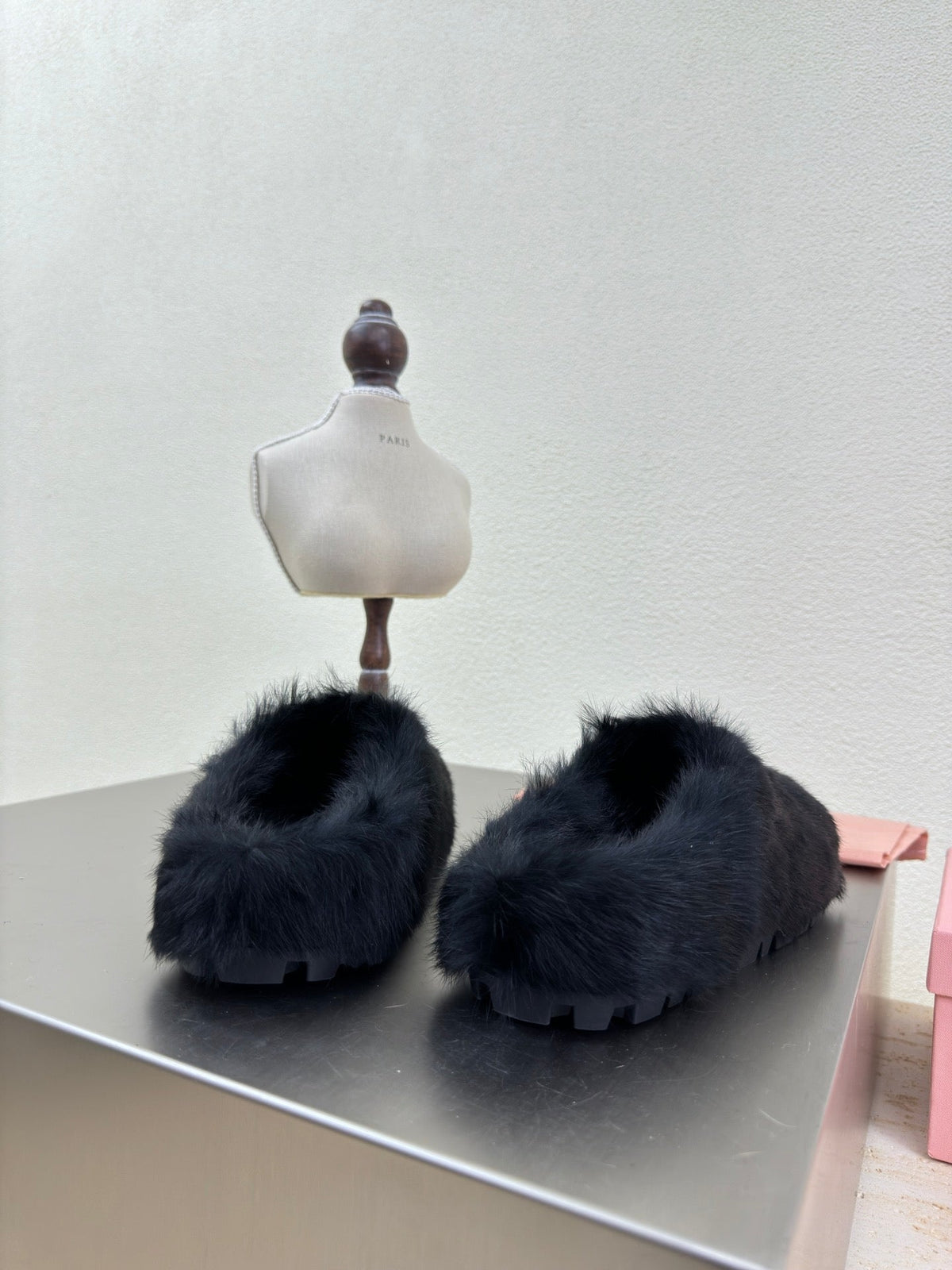 BLACK RABBIT FUR MULES