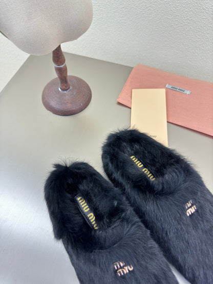 BLACK RABBIT FUR MULES