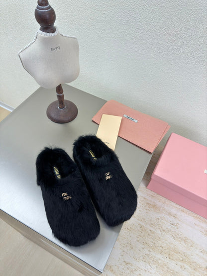 BLACK RABBIT FUR MULES