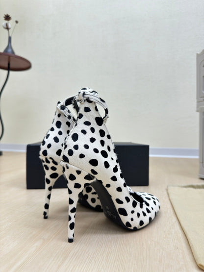 DECOLLETE PUMPS IN BLACK MIX WHITE DOTS HAIRCALF