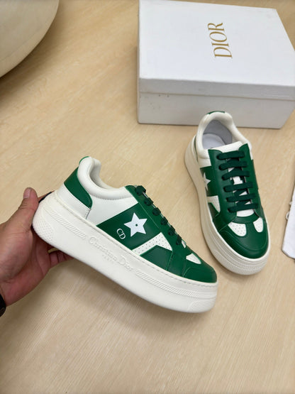 STAR PLATFORM SNEAKER IN WHITE MIX EMERALD GREEN CALFSKIN