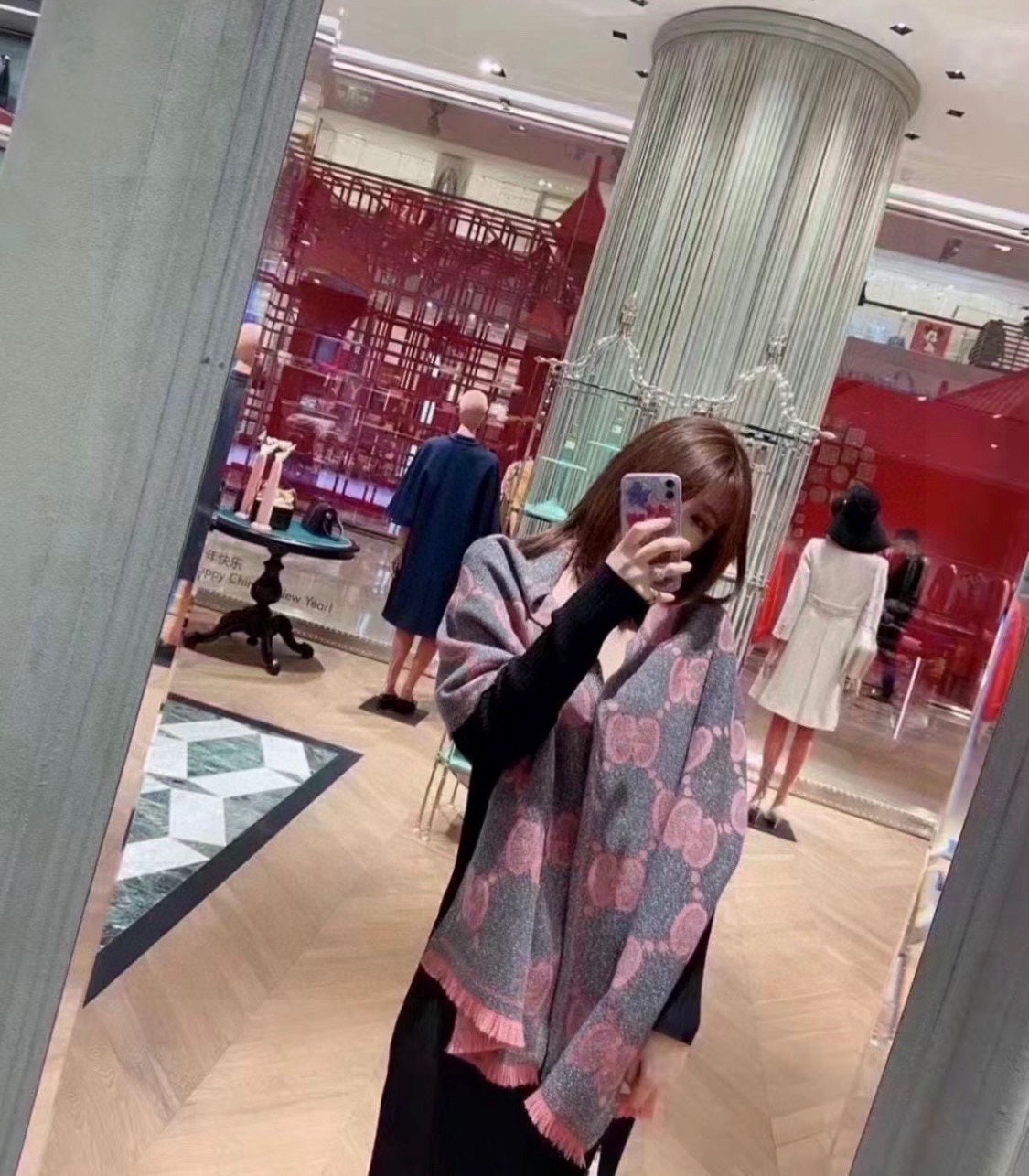 SCARF 195 CM IN DARK PINK GG WOOL LAMÉ JACQUARD 403976