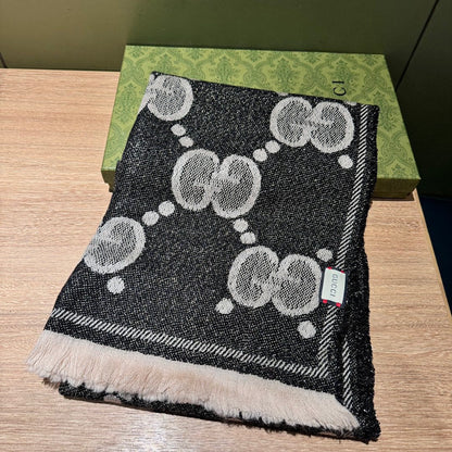 SCARF 195 CM IN BLACK AND LIGHT GRAY GG WOOL LAMÉ JACQUARD 403977