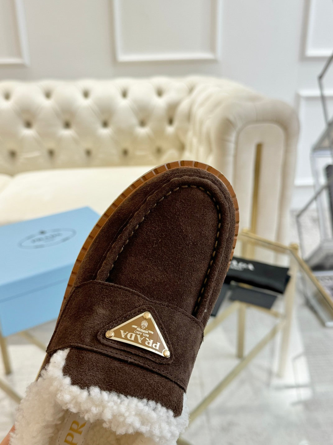 SUEDE LOAFER CHOCOLATE WITH SHEARLING LINING