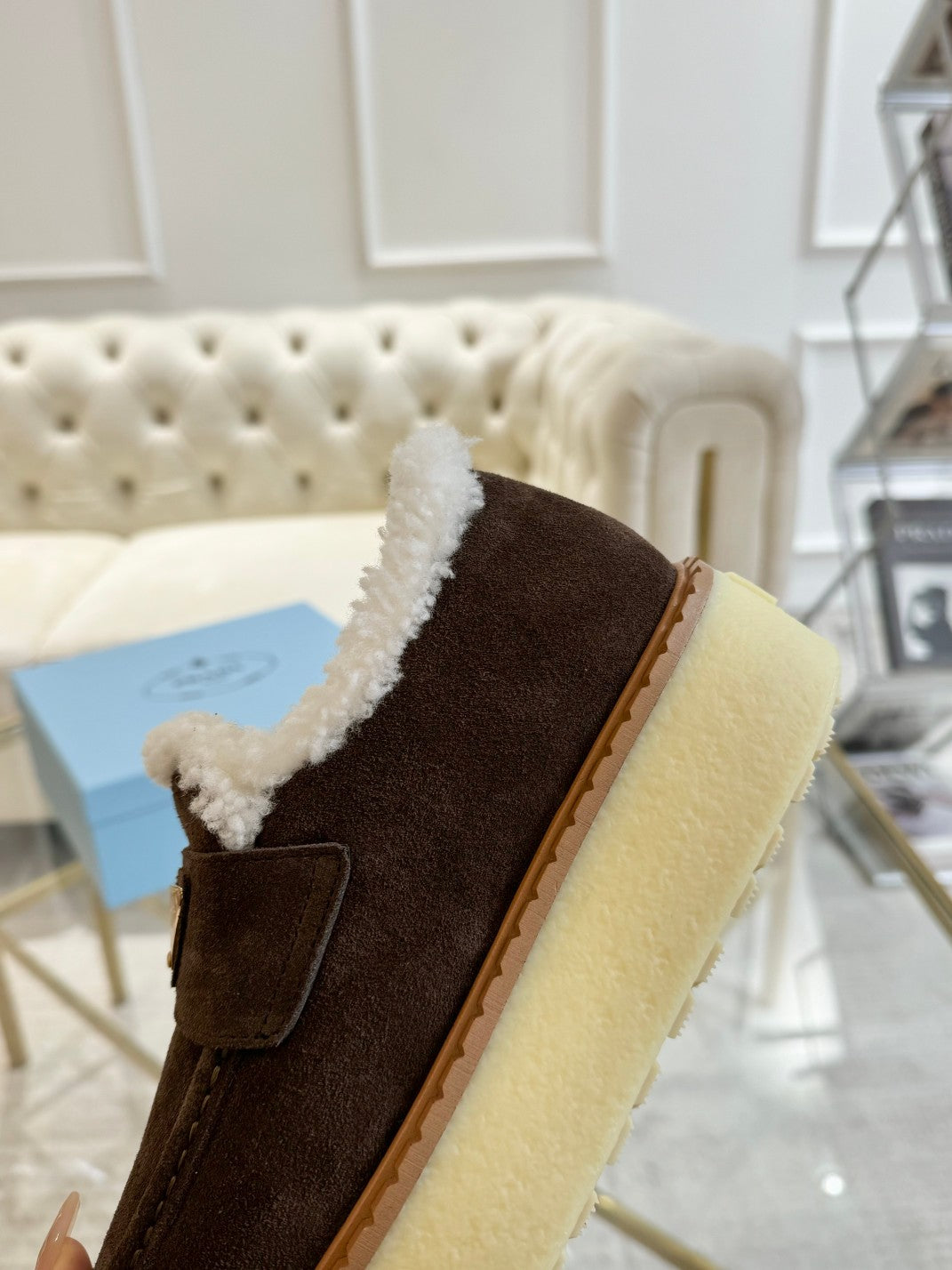 SUEDE LOAFER CHOCOLATE WITH SHEARLING LINING