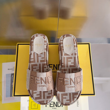 FENDI PLATFORM WEDGES IN ASH BROWN MIX WHITE FF MONOGRAM FABRIC