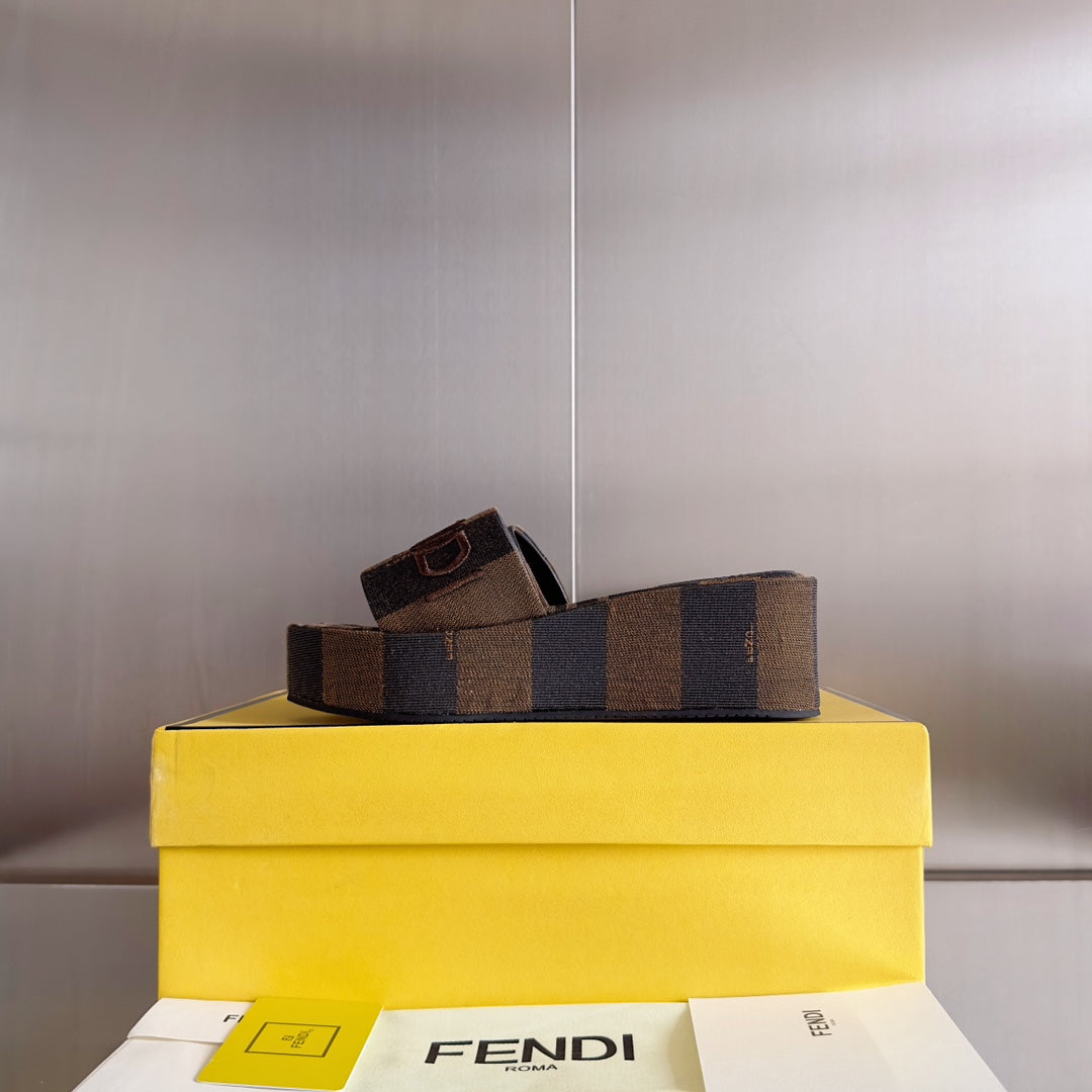 FENDI PLATFORM WEDGES IN CHOCOLATE BROWN FF MONOGRAM FABRIC