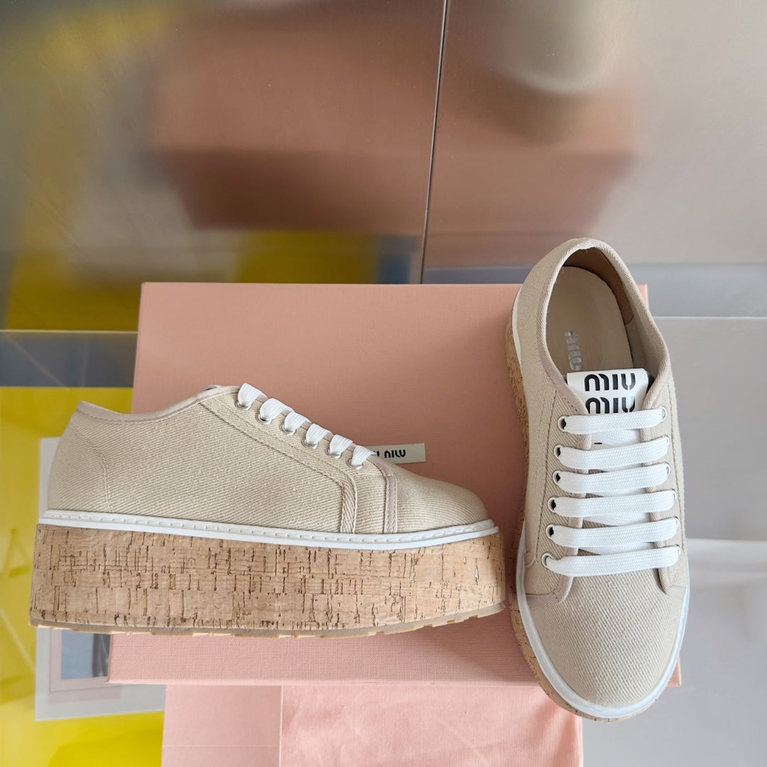 Lace - up Platform Shoes Buttercream Canvas
