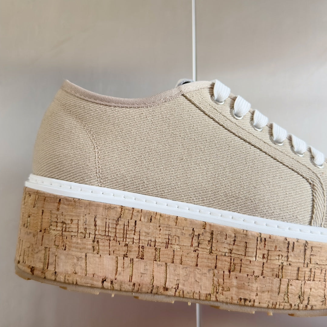 Lace - up Platform Shoes Buttercream Canvas