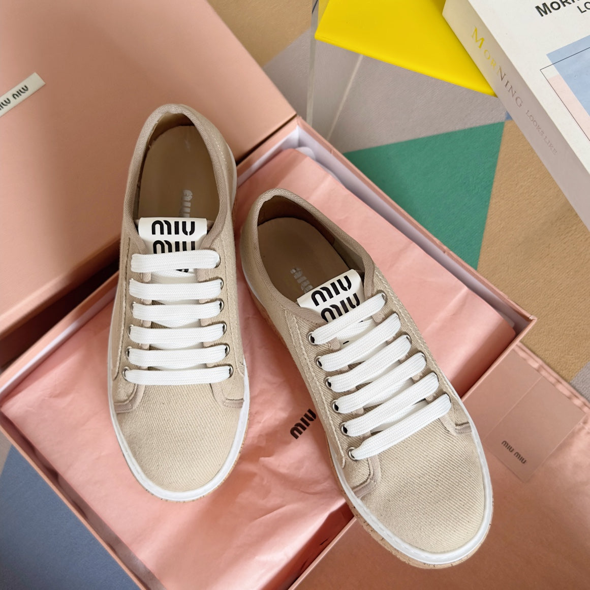 Lace - up Platform Shoes Buttercream Canvas