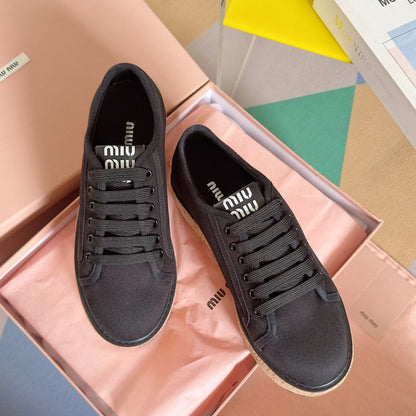 Lace - up Platform Shoes Black Canvas