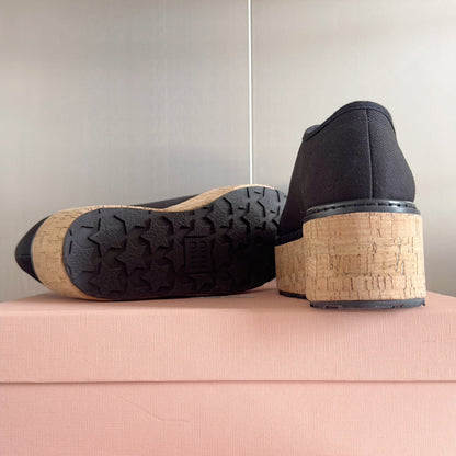 Lace - up Platform Shoes Black Canvas