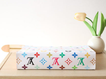 TOILETRY POUCH 25 IN WHITE MIX COLORFUL CALFSKIN