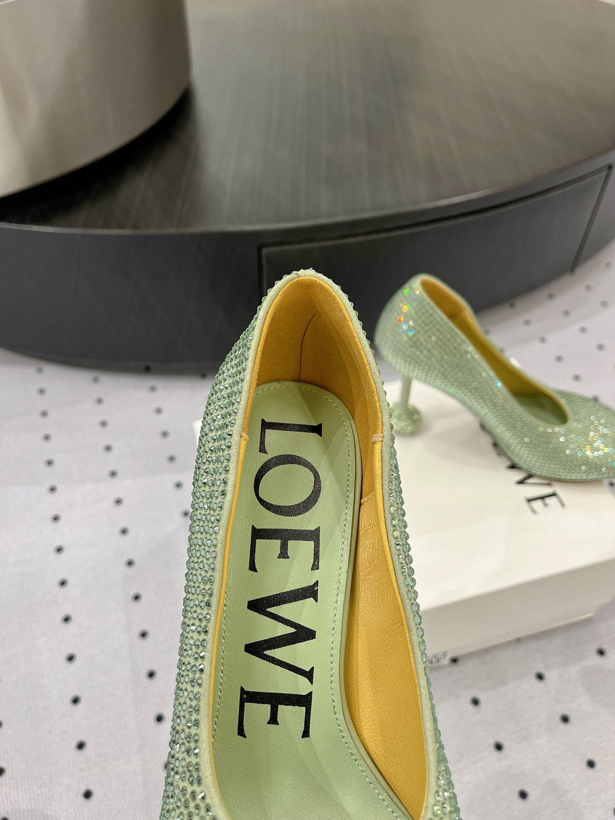 Loew pump 100 in suede and allover rhinestones pastel green