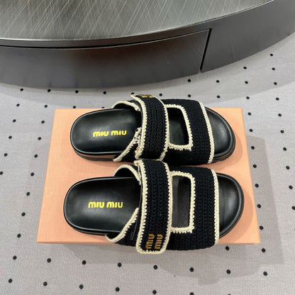 Sandals Black With Ivory Border Fabric