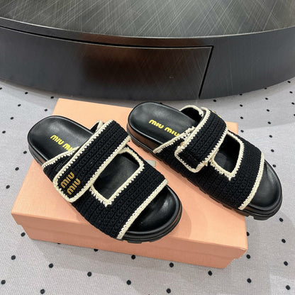 Sandals Black With Ivory Border Fabric