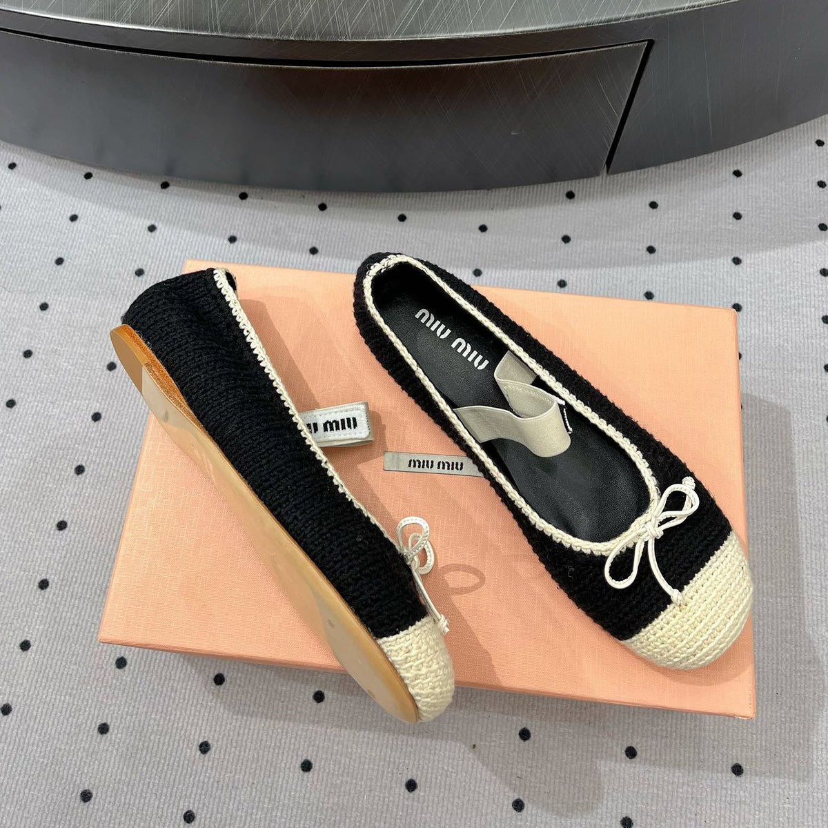 Ballet Flats Black Mix Ivory Fabric