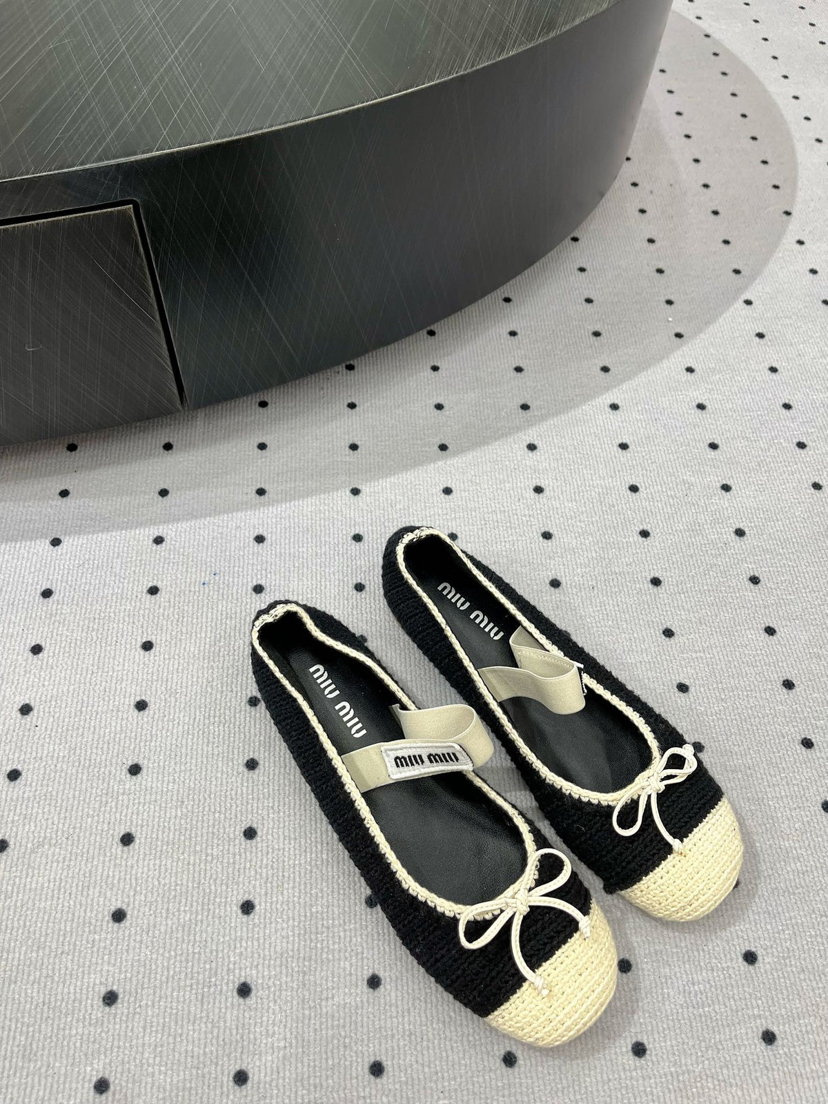 Ballet Flats Black Mix Ivory Fabric