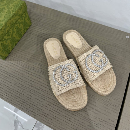 GG INTERLOCKING G ESPADRILLE CREAM FABRIC
