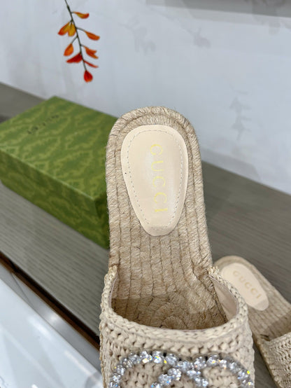 GG INTERLOCKING G ESPADRILLE CREAM FABRIC