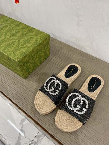 GG INTERLOCKING G ESPADRILLE BLACK FABRIC
