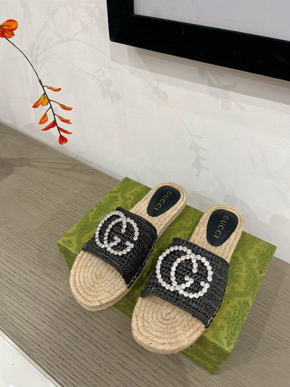GG INTERLOCKING G ESPADRILLE BLACK FABRIC