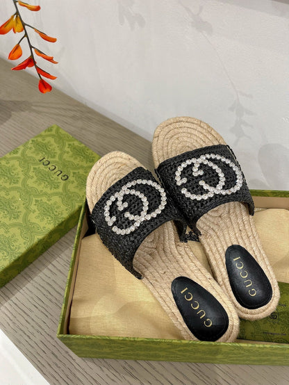 GG INTERLOCKING G ESPADRILLE BLACK FABRIC