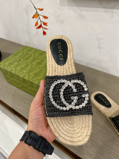 GG INTERLOCKING G ESPADRILLE BLACK FABRIC