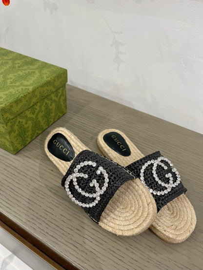 GG INTERLOCKING G ESPADRILLE BLACK FABRIC