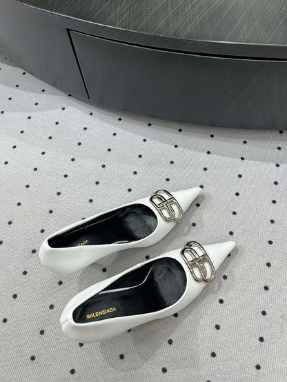 HEELED PUMPS 65 MM IN WHITE GLOSSY CALFSKIN SILVER HARDWARE
