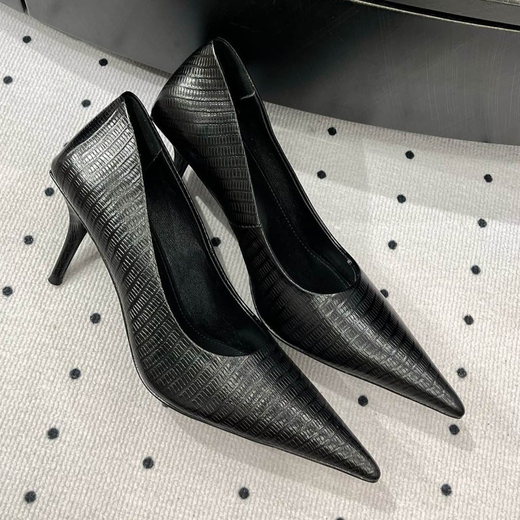 CLASSIC PUMPS 65MM IN BLACK LIZARD PATTERN CALFSKIN
