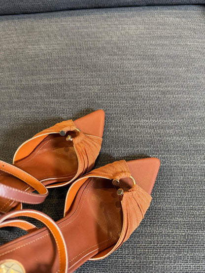 LOLA HIGH SANDALS IN TANGELO ORANGE SMOOTH LAMBSKIN AND DRAPED JERSEY