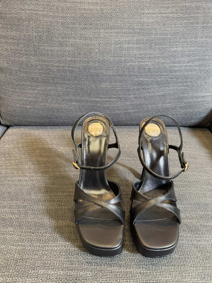 DEBBIE PLATFORM SANDALS IN BLACK SMOOTH LAMBSKIN