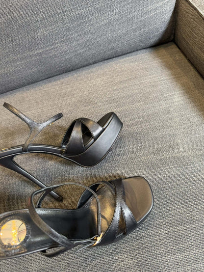 DEBBIE PLATFORM SANDALS IN BLACK SMOOTH LAMBSKIN