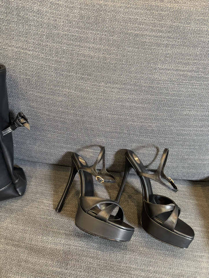 DEBBIE PLATFORM SANDALS IN BLACK SMOOTH LAMBSKIN