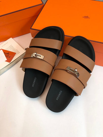 GABRIEL SANDAL MULE IN BRONZE BROWN CALFSKIN