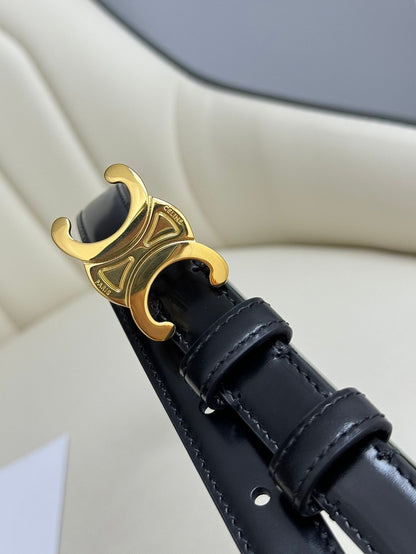 SMALL TRIOMPHE BELT 18 MM BLACK LEATHER GOLD HARDWARE