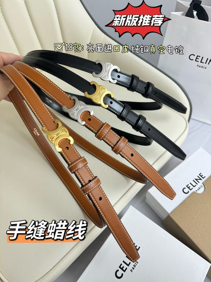 SMALL TRIOMPHE BELT 18 MM BLACK LEATHER GOLD HARDWARE