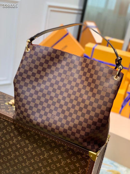 GRACEFUL MM BAG 41 IN BROWN DAMIER COATED CANVAS BROWN CALFSKIN