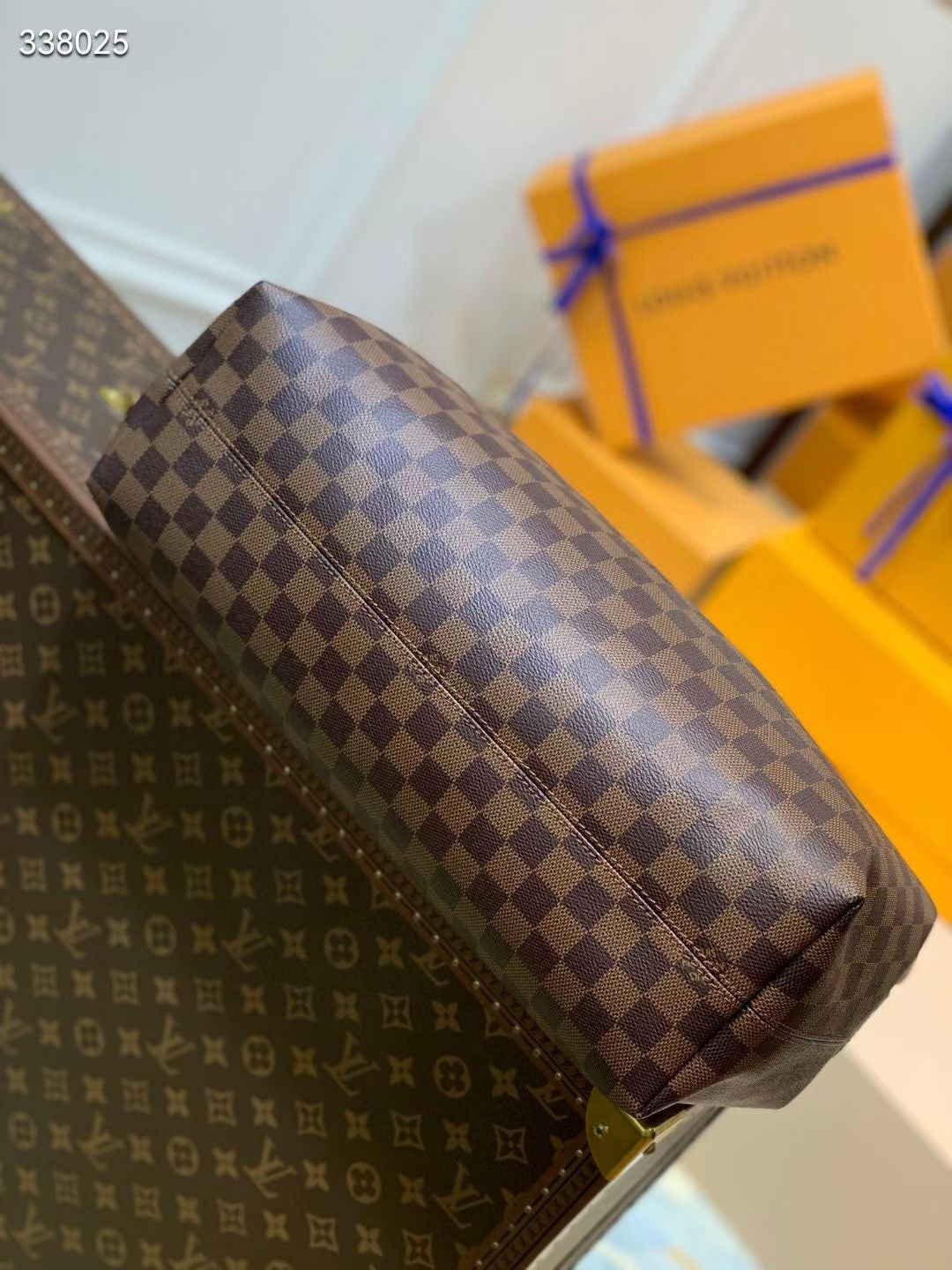 GRACEFUL MM BAG 41 IN BROWN DAMIER COATED CANVAS BROWN CALFSKIN