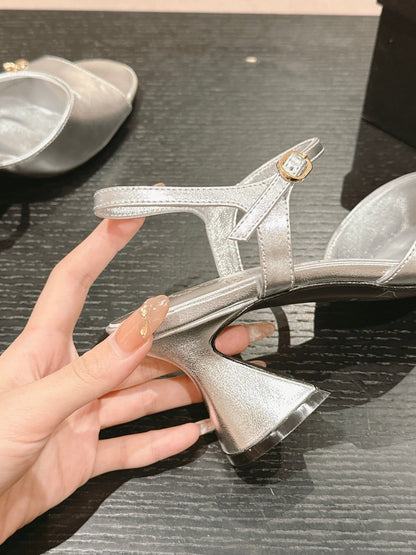HIGH HEELS SANDAL IN SILVER LAMBSKIN